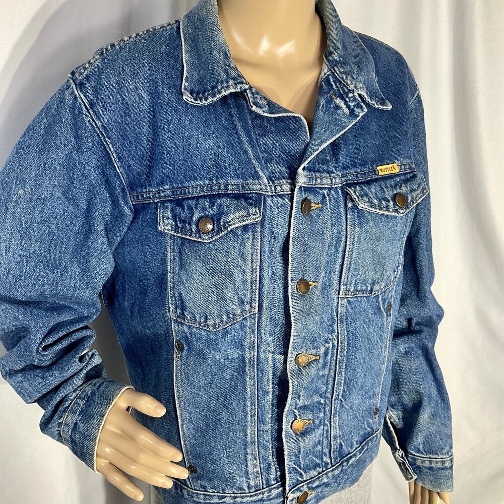 Vintage Rustler Jean Jacket Distressed Denim Size Large 100% Cotton